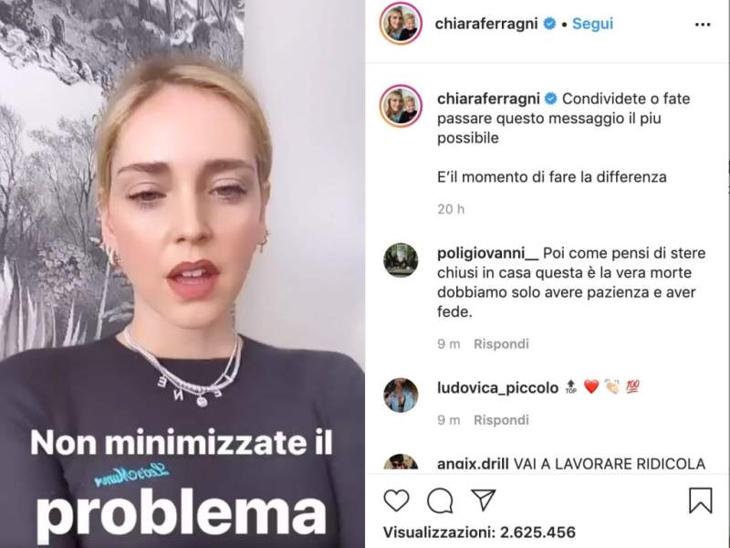 Chiara Ferragni hablando sobre el COVID-19 en su perfil de IG.